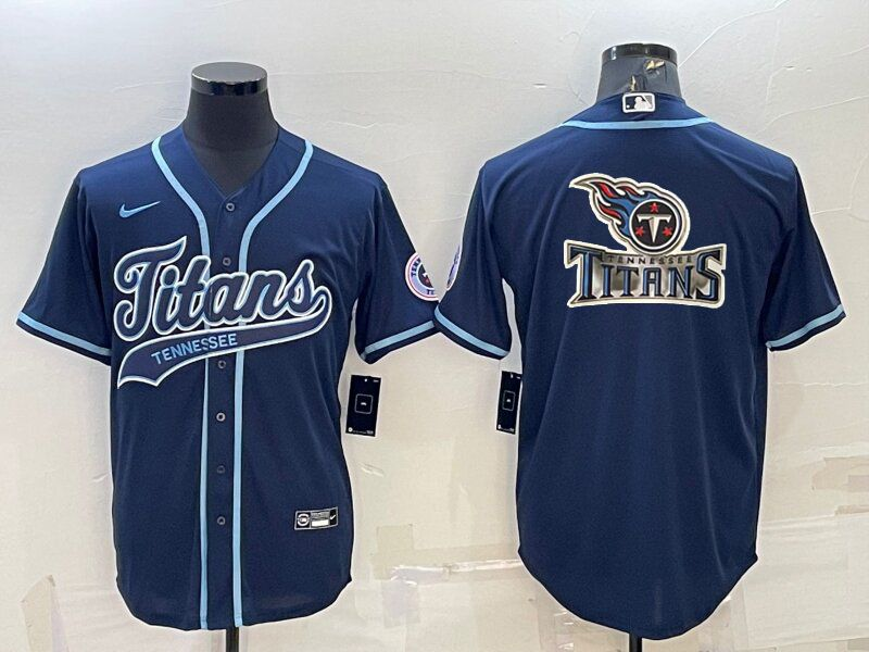 Men's Tennessee Titans Navy Team Big Logo With Patch Cool Base Stitched Baseball Jersey